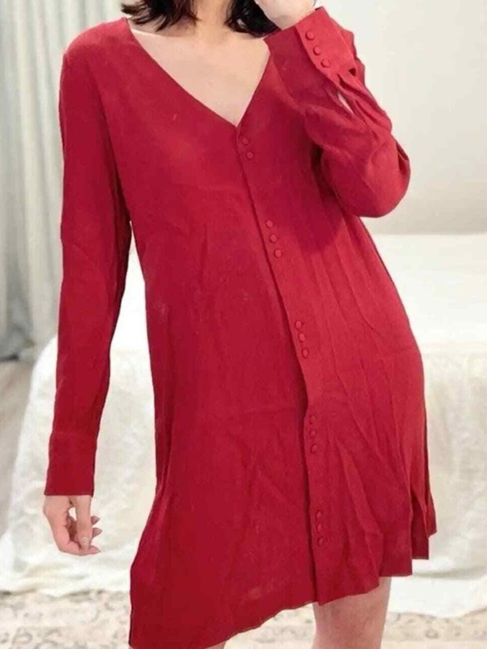 Madewell Button Front Long Sleeve Novel Dress, Rusted Red, size S NWT